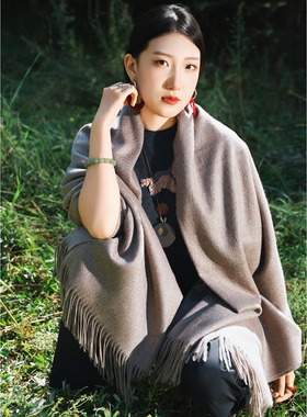 紫绒色加宽加大羊绒女王范披肩