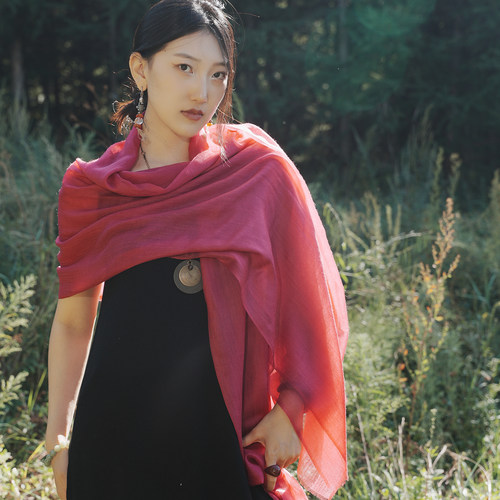 绝美火龙果夹花纱山羊绒披肩 夏季空调防晒披肩 保暖围巾女