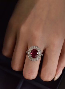 4克拉人造鸽血红s925纯银戒指