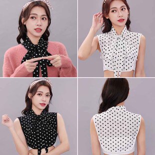 波点假领子女百搭雪纺蝴蝶结假领春秋冬季假衣领衬衫装饰卫衣毛衣