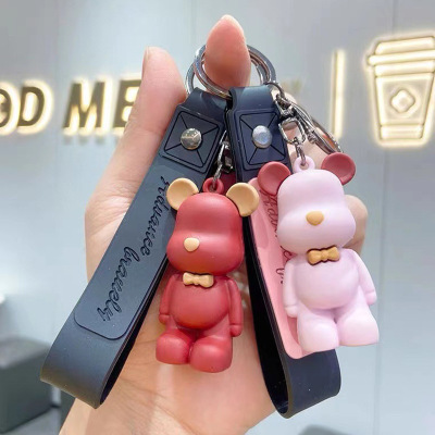 创意实色领结熊钥匙扣彩色精致情侣暴力熊车钥匙链挂件卡通熊挂件