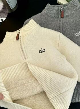 逸萌颜儿童毛衣男加绒冬季款中大童半拉链针织衫宝宝一体绒套头衫