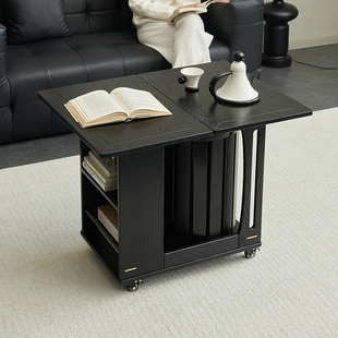 实木边几可移动茶几家用多功能沙发边几柜客厅茶桌折叠餐桌小推车