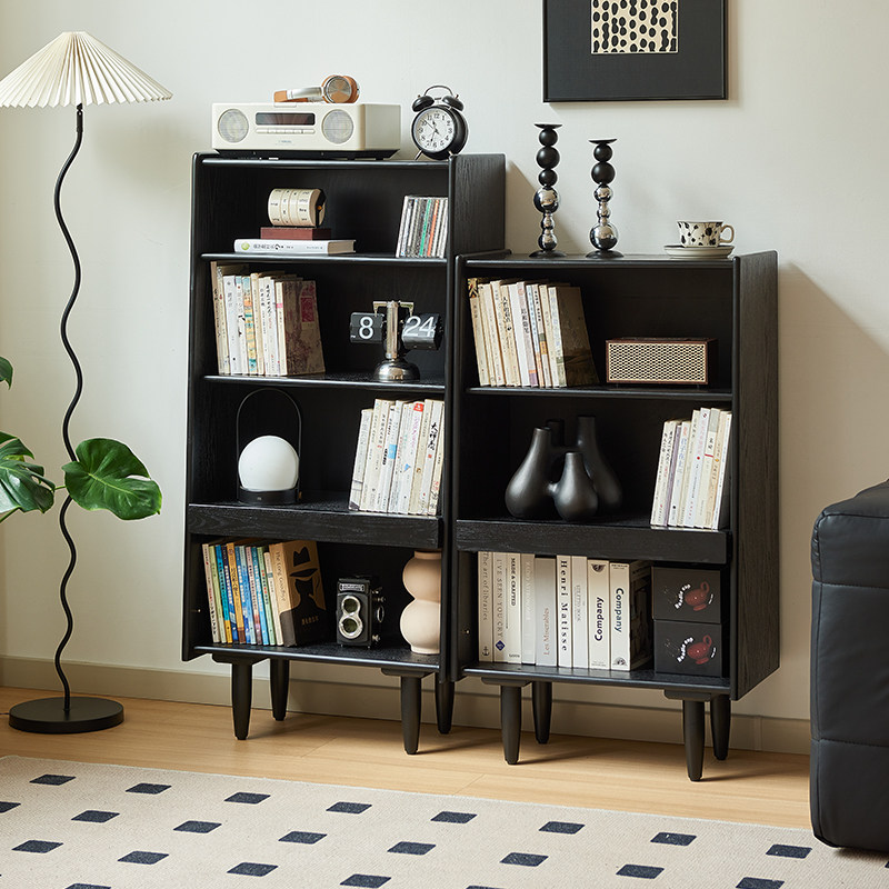 实木书架置物架家用组合书柜客厅展示柜落地多层储物柜黑色收纳柜,住宅家具,书架,淘宝优惠券,粉丝福利购,淘宝优惠卷
