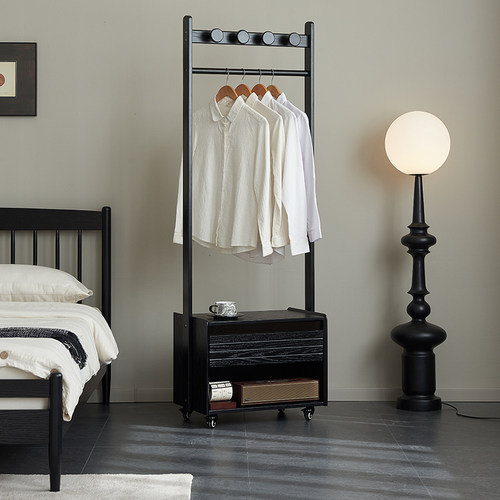 榆柳轩实木可移动床头储物衣帽架