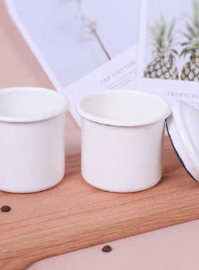 无把手加厚搪瓷杯白色水杯老式马克杯茶缸搪瓷杯子防摔带盖杯子