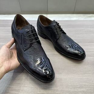 男皮底缝制上手工线德比办公鞋 全鸵鸟皮系带商务正在皮鞋 狠货
