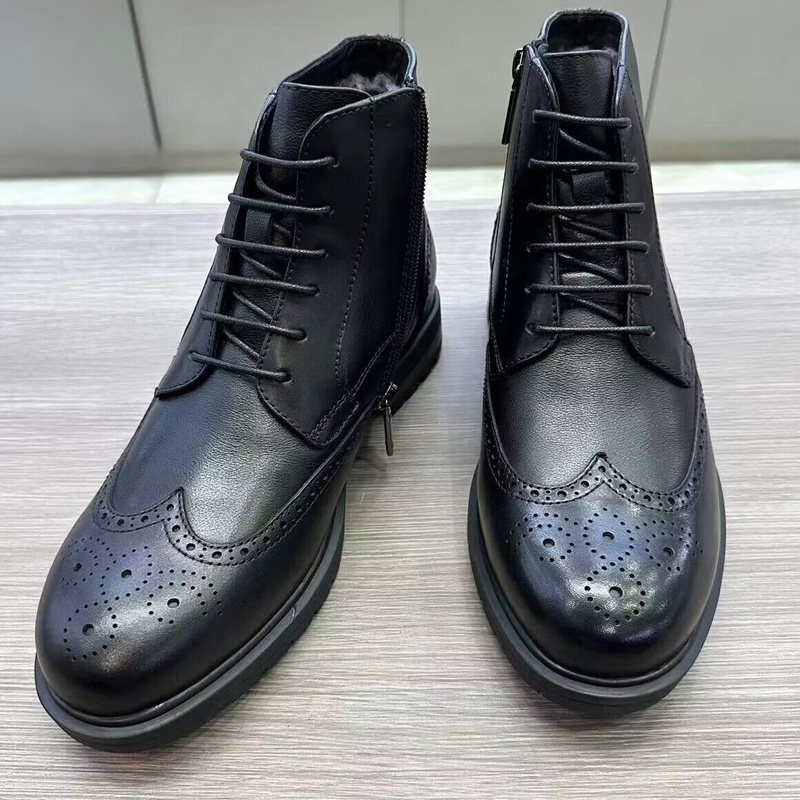 品牌撤柜 冬季牛皮加绒羊毛马丁靴男短靴商务休闲英伦风雕花棉靴,流行男鞋,马丁靴,淘宝优惠券,粉丝福利购,淘宝优惠卷