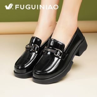 女一脚蹬厚底软底黑色单鞋 春秋英伦风真皮小皮鞋 女鞋 富贵鸟乐福鞋