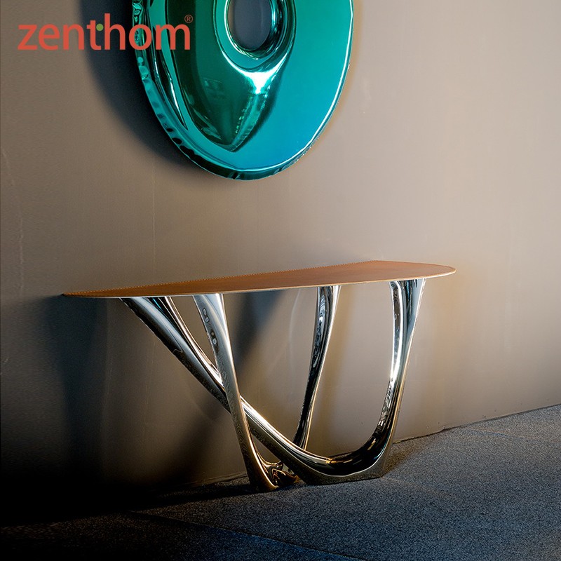 zieta 混凝土皮革桌面G-CONSOLE金属不锈钢底座玄关柜边柜