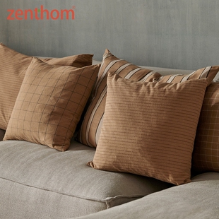 Ferm Living Brown 彩棉抱枕家用客厅沙发靠垫创意格纹护腰靠枕」