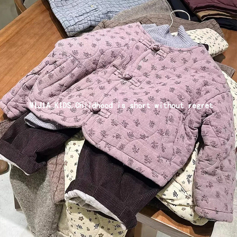 女童碎花棉服2024冬装新款