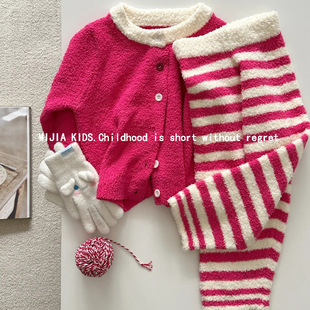 春季儿童珊瑚绒睡衣套装男童女童宝宝小女孩法兰绒保暖家居服外穿