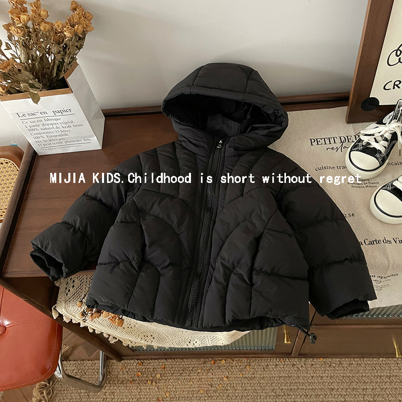 韩国童装儿童羽绒服冬季新款女童黑色百搭新国标白鸭绒连帽外套