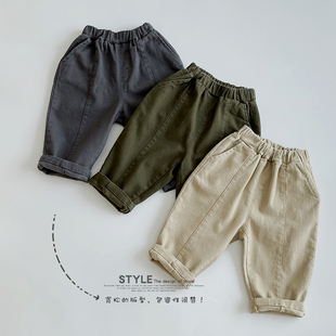 日韩洋气配色 男女儿童休闲宽松萝卜裤 宝宝斜纹棉潮牌裤 2026新款