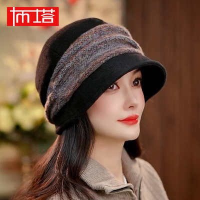 布塔秋冬季渔夫帽女羊毛帽子复古百搭毛呢帽子堆堆帽盆帽PT0810