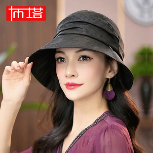布塔香云纱帽子女夏季渔夫帽子蝴蝶结防晒帽防紫外线遮阳帽太阳帽