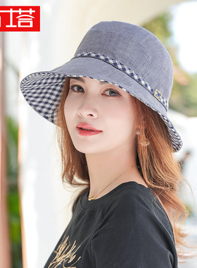 布塔帽子女夏季渔夫帽韩版百搭棉麻女士遮阳帽女防晒太阳帽大檐帽