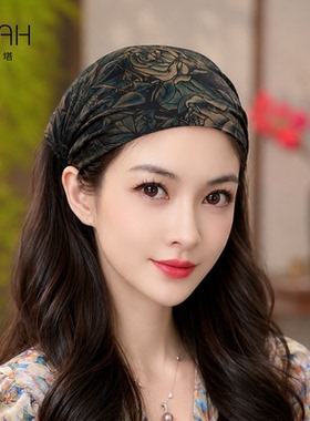布塔真丝香云纱半帽女士包头帽女薄款透气遮白发头巾发带PT2274