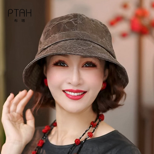 布塔渔夫帽女桑蚕丝锦油绸高档褶皱堆堆帽简约优雅帽子出游PT7016