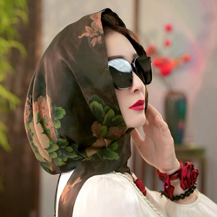 布塔香云纱头巾纱巾头套飘带帽子回盖头真丝三角巾包头丝巾桑蚕丝