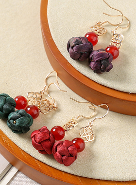 布塔香云纱耳饰桑蚕丝饰品百搭女士气质个性小众名族风中国风