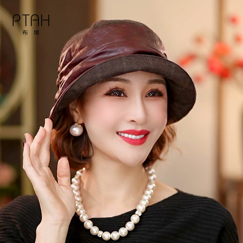 布塔优雅褶皱渔夫帽女高档真丝堆堆帽简约出游遮阳帽