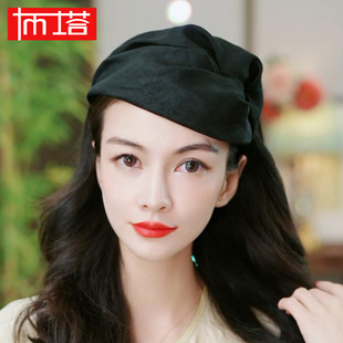 布塔香云纱头箍女士复古法式 半帽礼帽发箍发卡晚宴发饰遮白发头饰