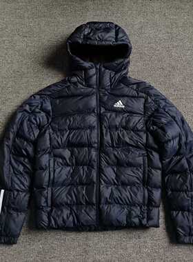 ADIDAS阿迪达斯男女藏蓝经典三道杠拉链连帽棉服 GT1686