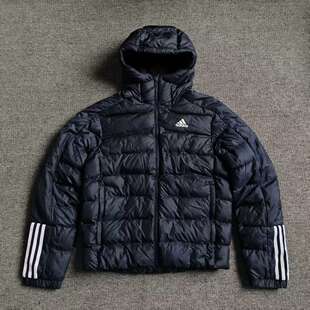 ADIDAS阿迪达斯男女藏蓝经典三道杠拉链连帽棉服 GT1686