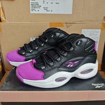 REEBOK锐步QUESTION MID艾弗森男子黑紫复古篮球鞋 GX0240