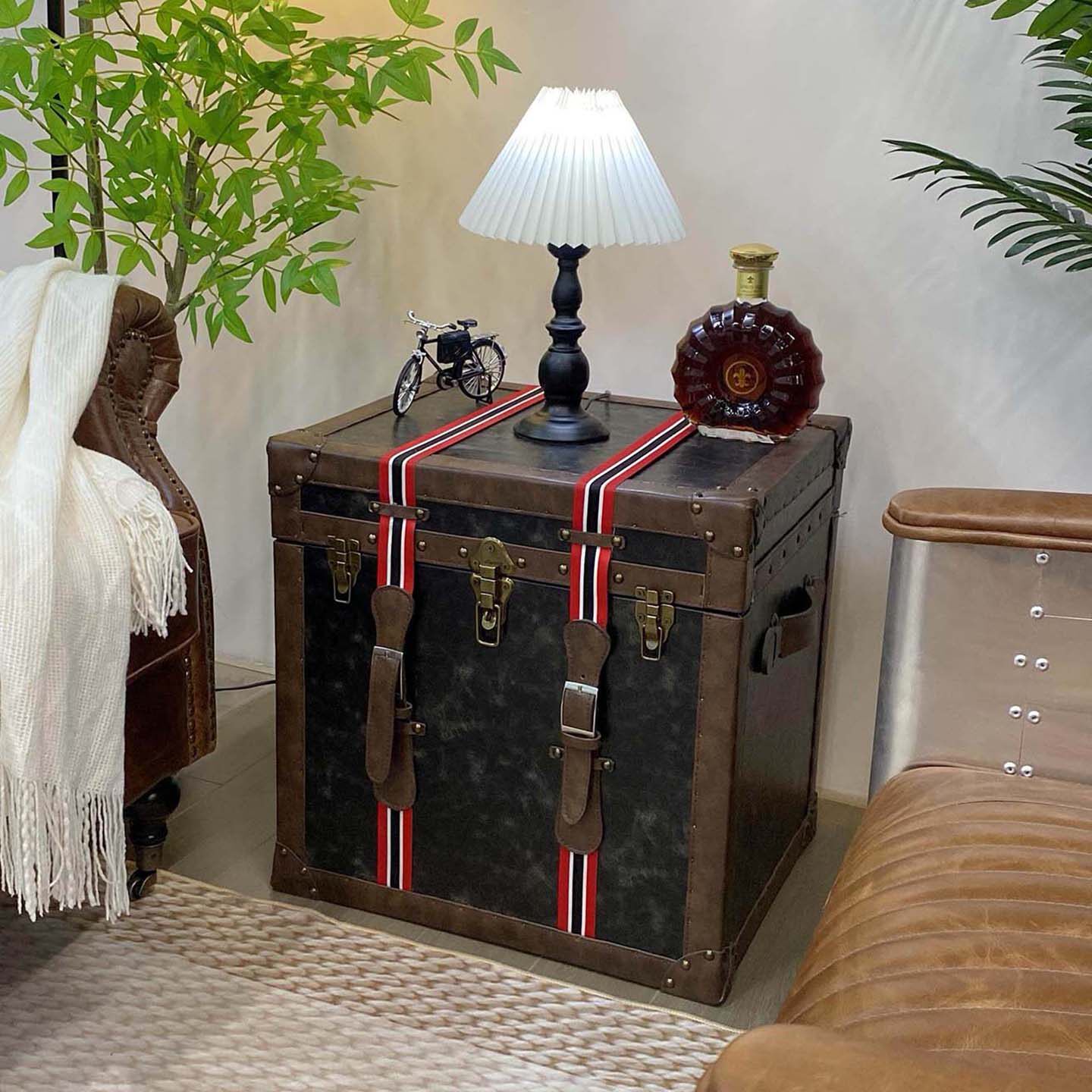 美式复古做旧床头柜中古小皮箱茶几个性储物边柜服装店酒店装饰柜