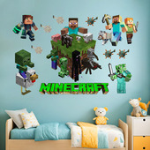 我 饰墙上贴儿童房间布置 世界Minecraft像素贴纸行李箱防水装