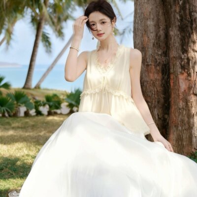“克洛伊少女”定染蕾丝花边拼接雪纺皱 重工法式chl0e上衣