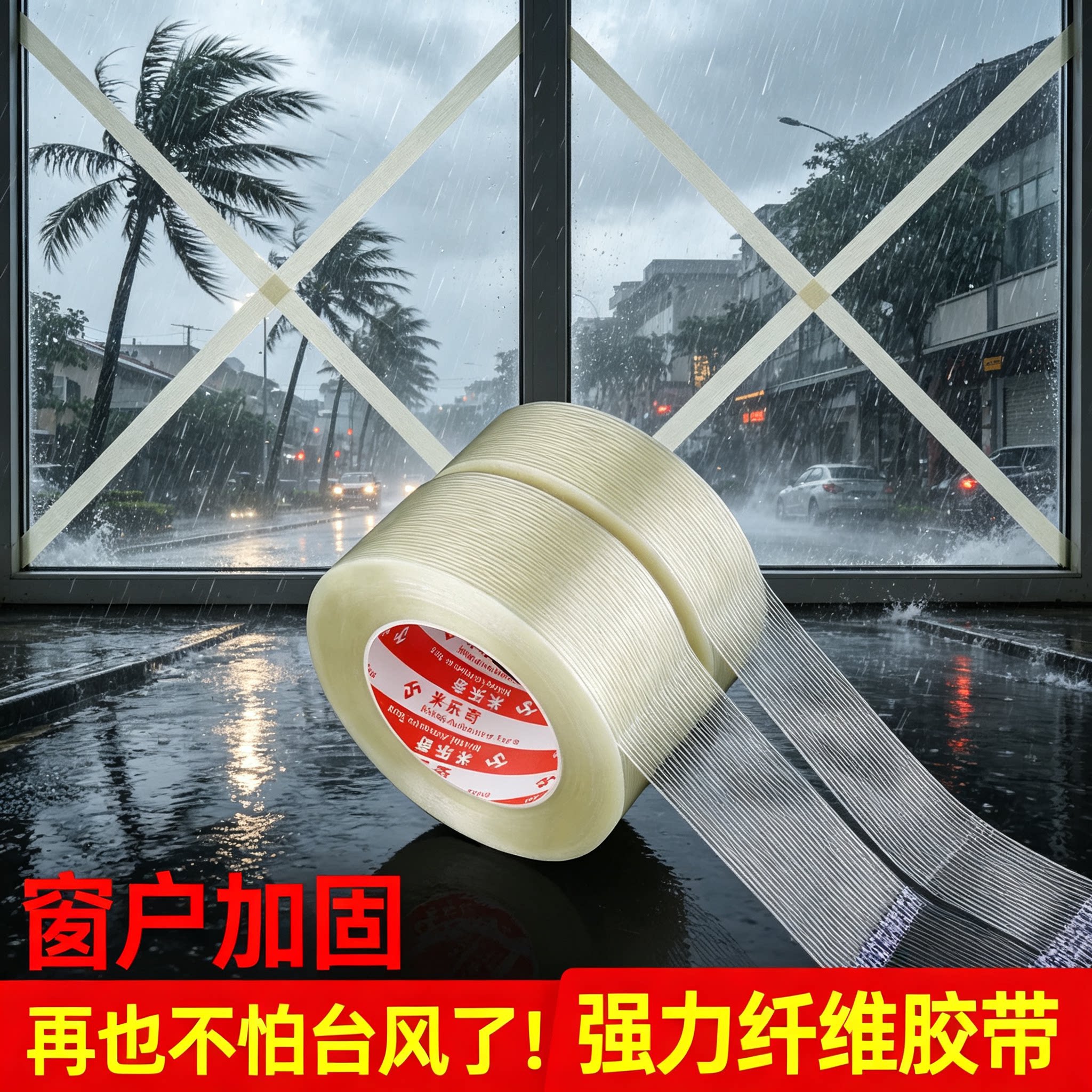 玻璃纤维胶带强力条纹透明单面搬家用封箱锂电池组装抗拉高粘度修补冰箱飞机模型固定打包防台风玻璃胶带加固