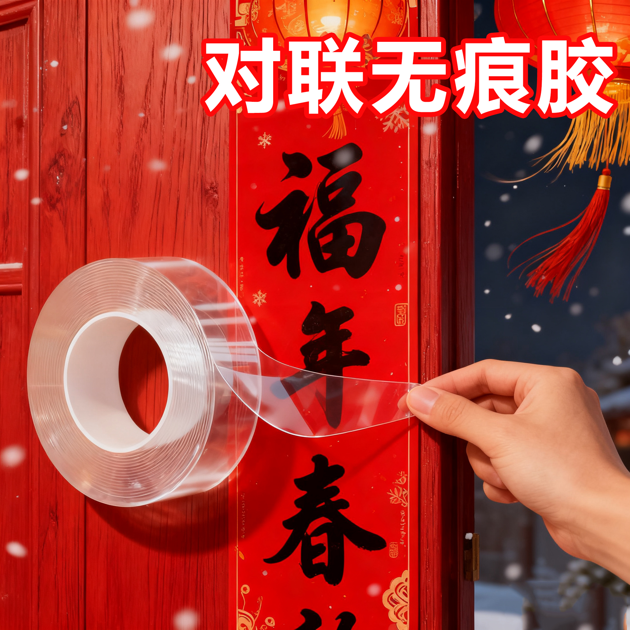 对联固定无痕胶透明易撕春节年画装饰双面贴新款春联纳米双面胶带