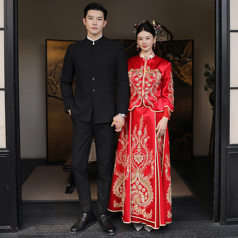 男士结婚礼服中山装立领西服套装国风韩版修身新郎订婚礼服