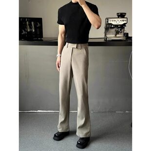 黑色微喇冰丝西裤男夏季成熟稳重男装喇叭垂坠高级感修身西装裤子