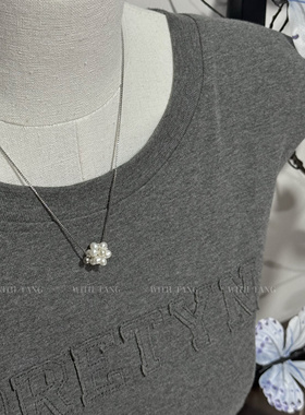 天然淡水珍珠绣球花球吊坠锁骨链