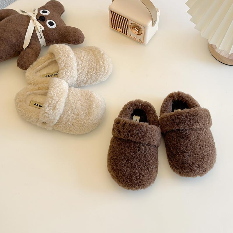儿童毛毛包头拖鞋2024秋冬季新款男女童软底外穿棉拖加绒勃肯鞋