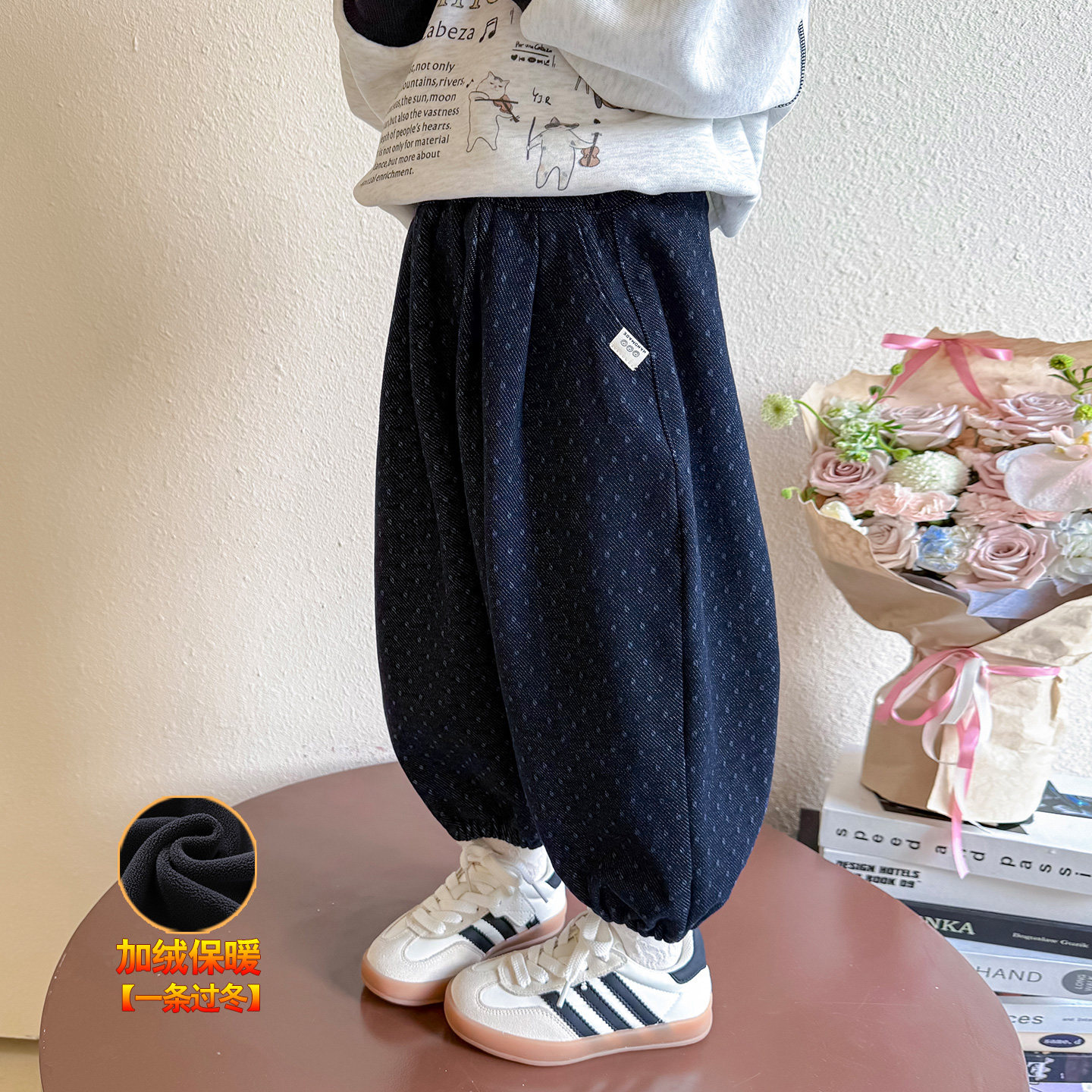 女童冬款加绒保暖束脚裤深儿童秋冬灯笼裤宝宝百搭加厚长裤女宝款