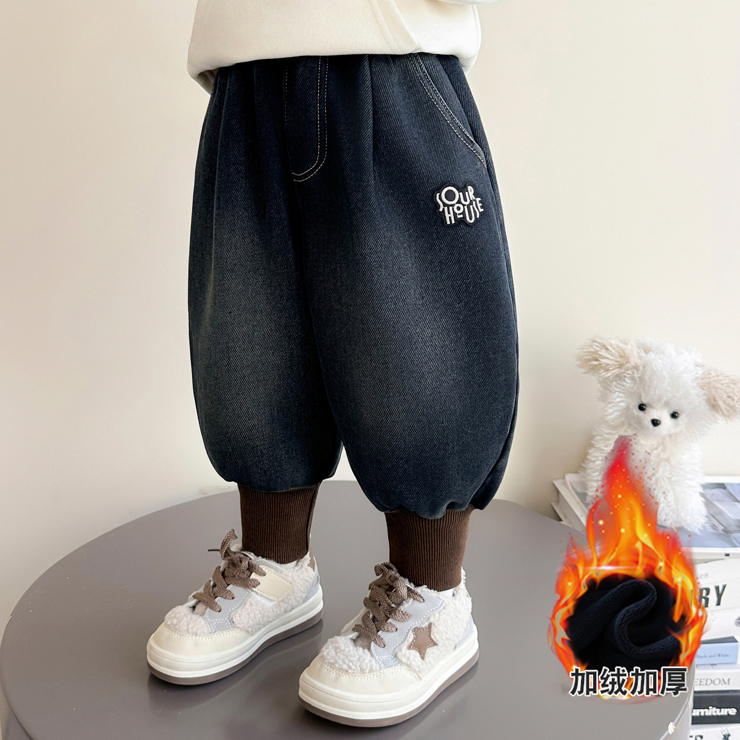 女童牛仔灯笼裤加绒裤子时尚百搭
