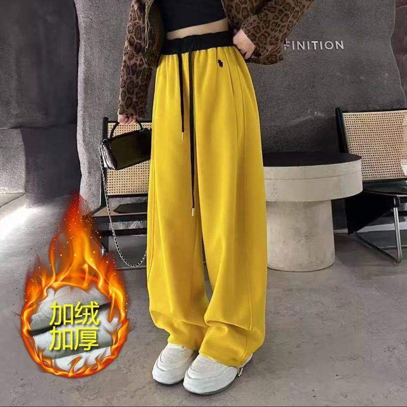 一件代发爆款加绒加厚弯刀休闲裤2025秋冬时尚宽松显瘦直筒卫裤潮