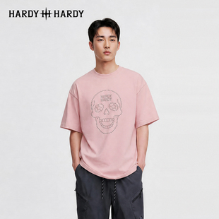 HARDY HARDY潮牌纯棉骷髅图案甜酷风金属烫片镶嵌工艺舒适圆领T恤