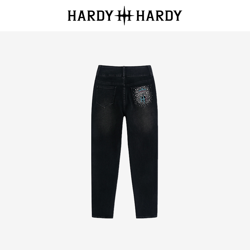HARDY HARDY牛仔裤女2025新款贴钻长筒牛仔长裤高腰显瘦百搭裤子