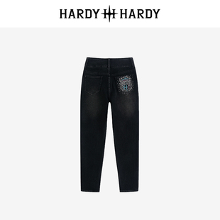 HARDY HARDY牛仔裤女2025新款贴钻长筒牛仔长裤高腰显瘦百搭裤子