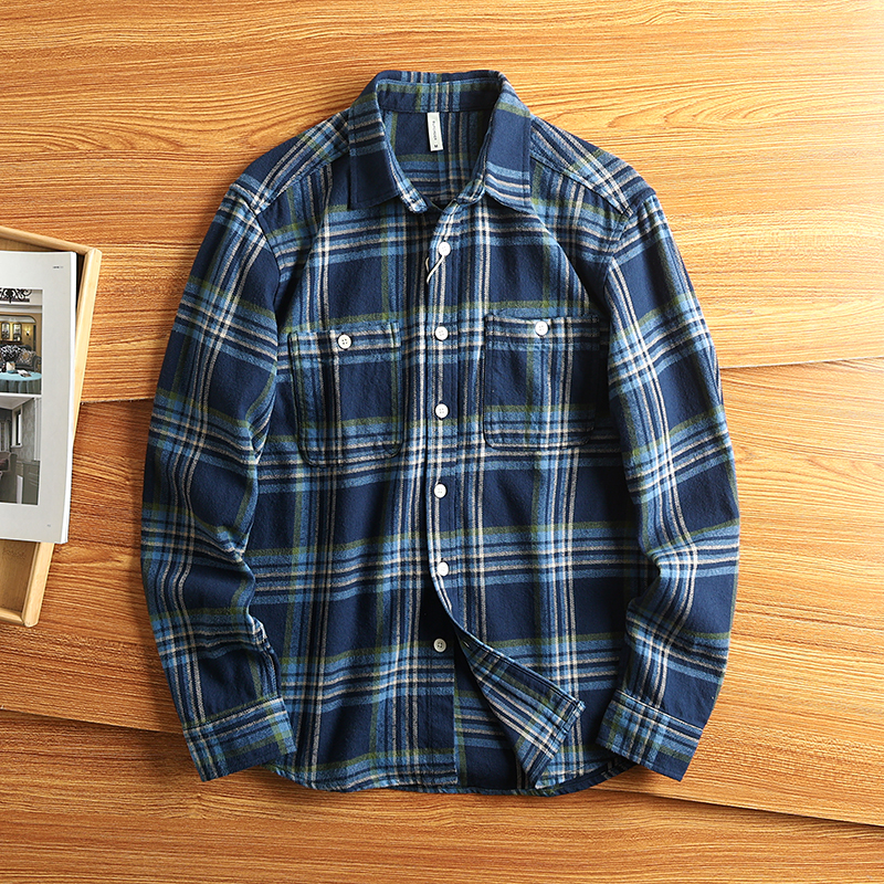 厚款全棉格子长袖衬衫