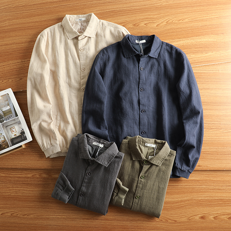 高级苎麻休闲翻领夹克