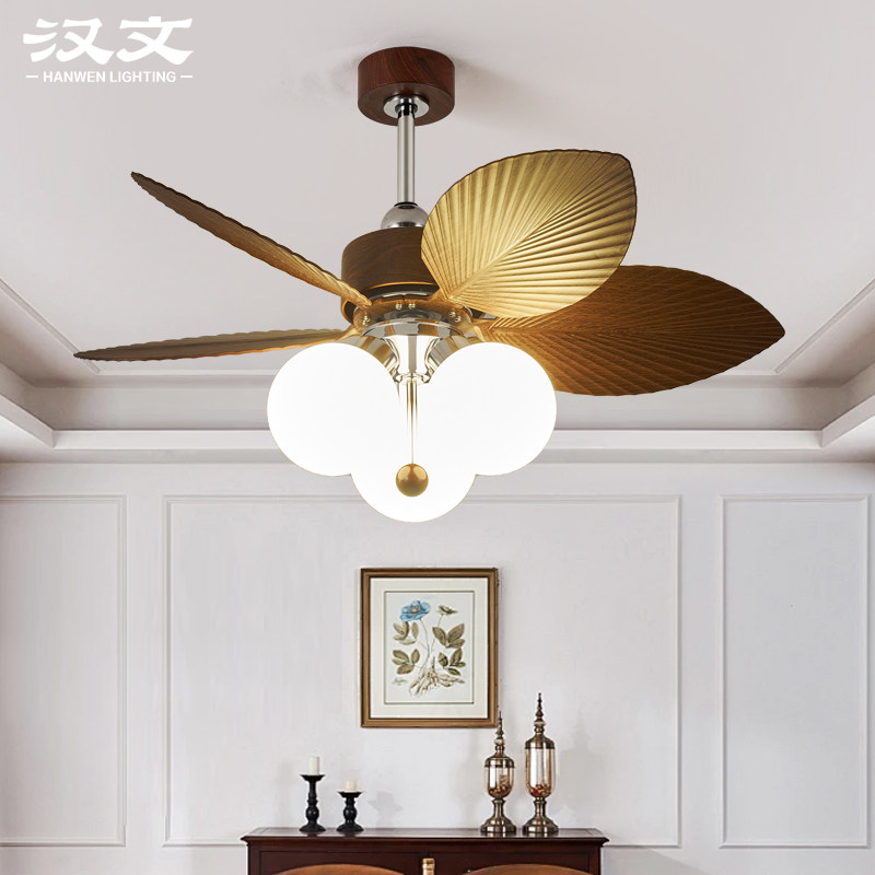 美式复古吊扇灯客厅卧室餐厅风扇吊灯法式中古南洋风芭蕉叶电扇灯
