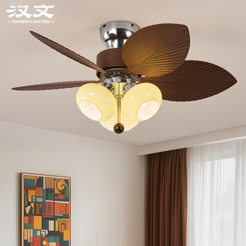 东南亚美式复古风扇灯吊扇一体吊扇灯家用客厅大尺寸风扇中古吊灯